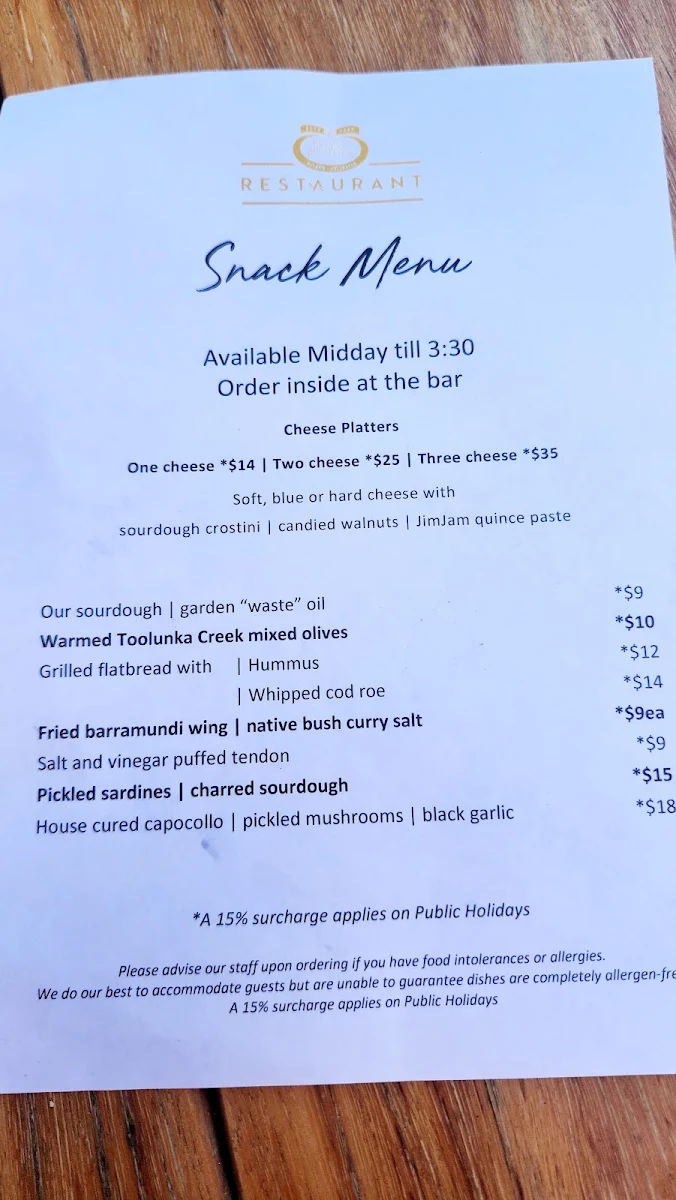 Menu, Brown Brothers Restaurant