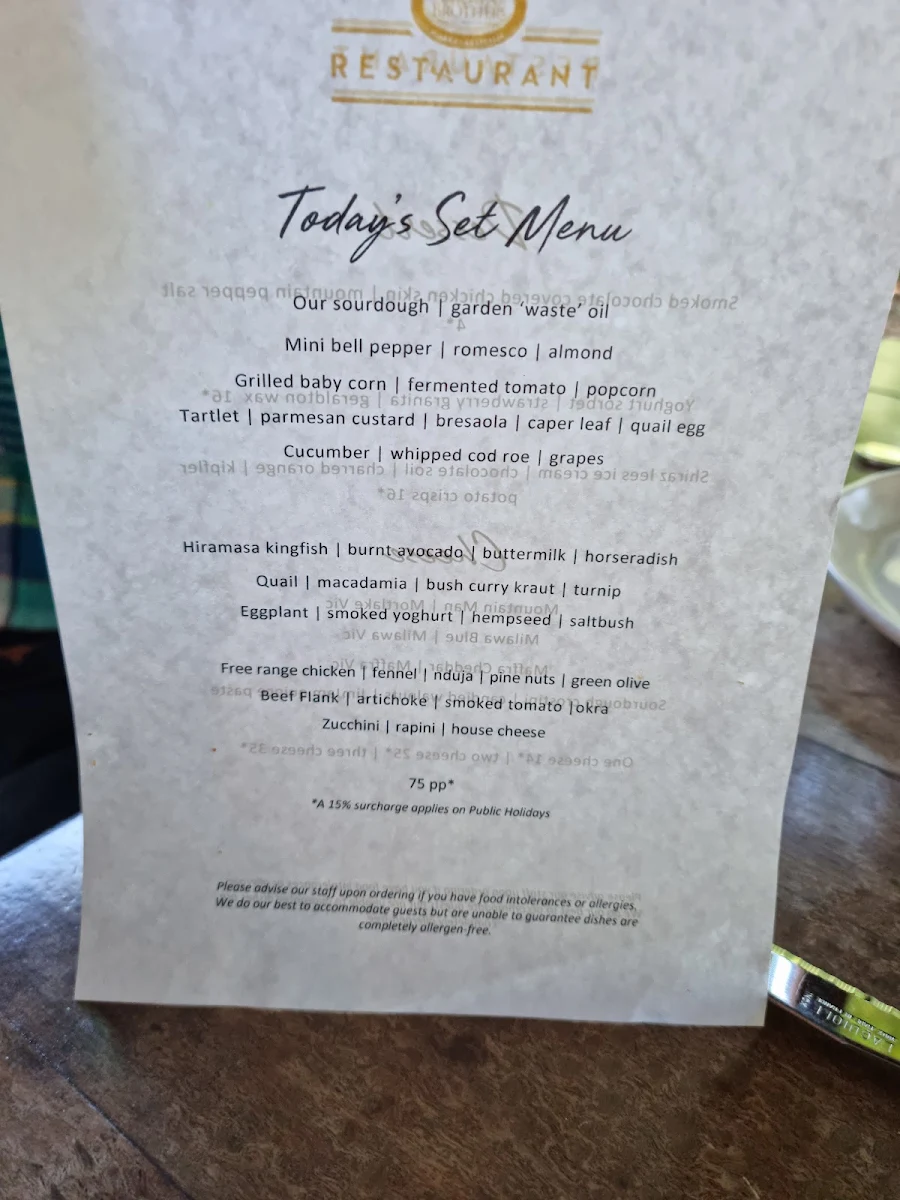 Menu, Brown Brothers Restaurant