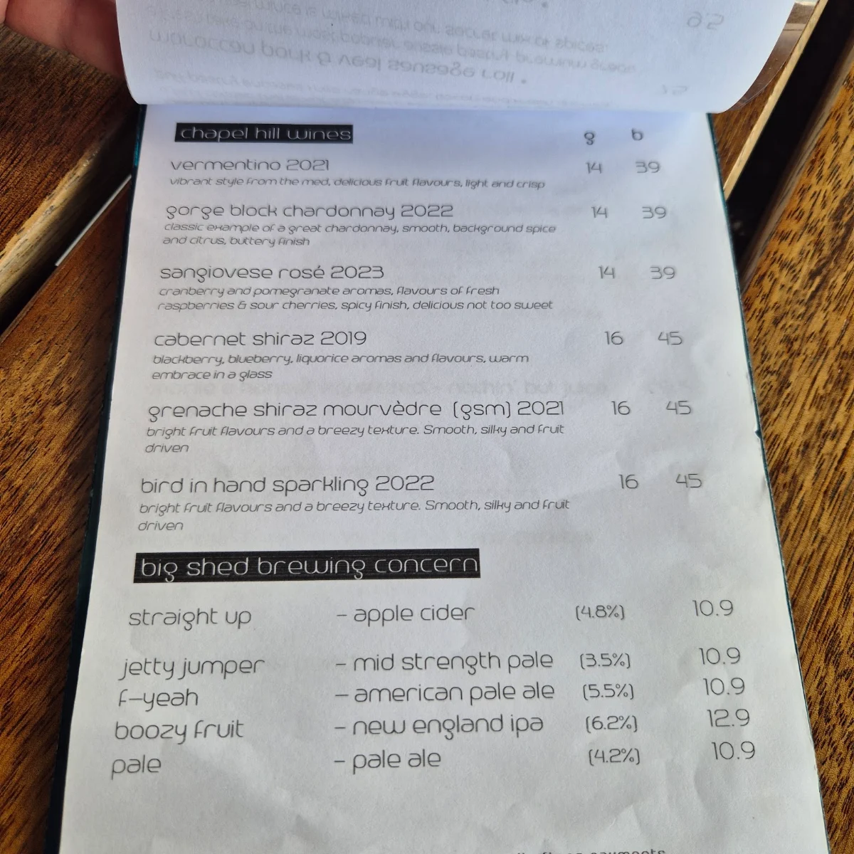 Menu, Headquarters on Henley