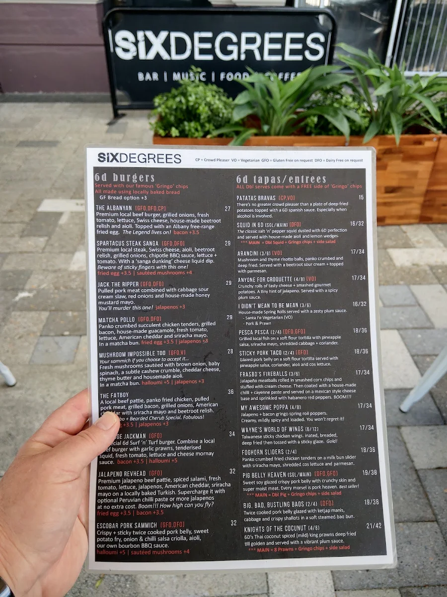 Menu, Six Degrees