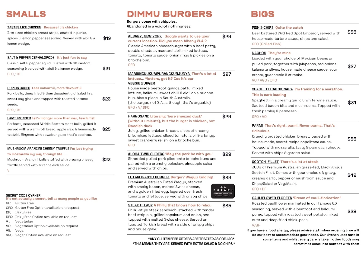 Menu, Six Degrees