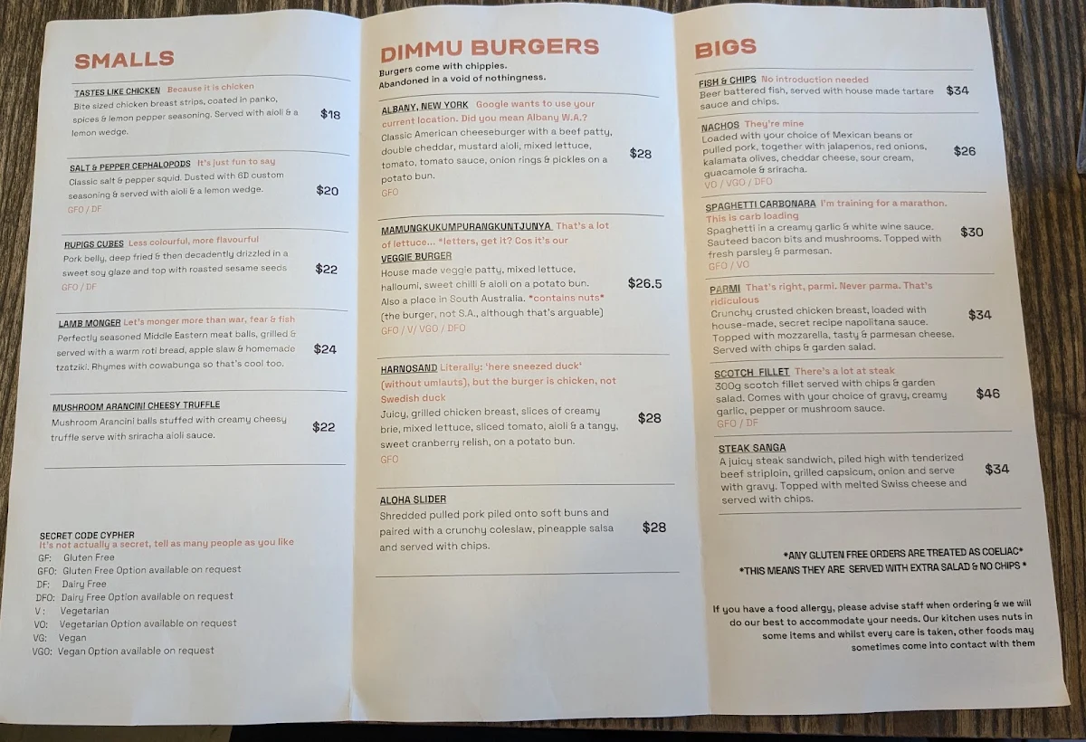 Menu, Six Degrees