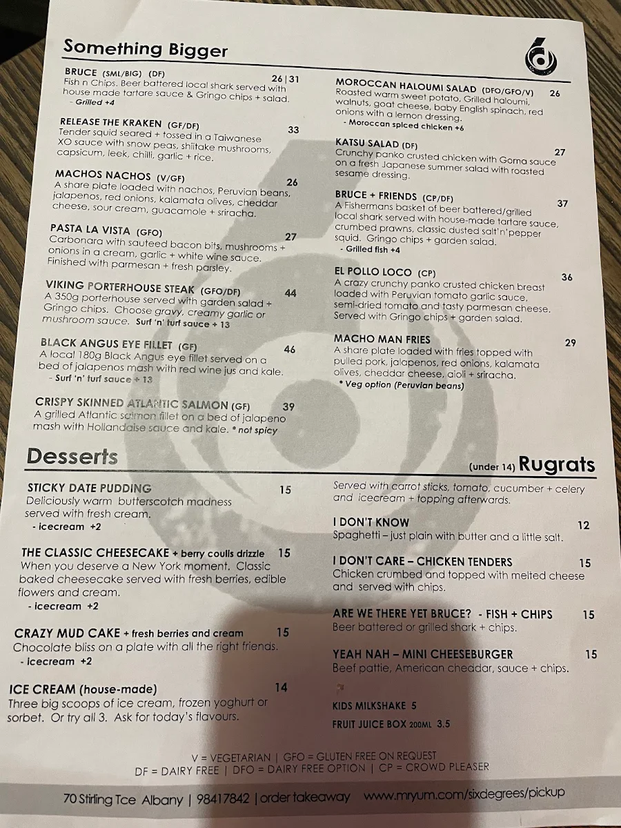 Menu, Six Degrees