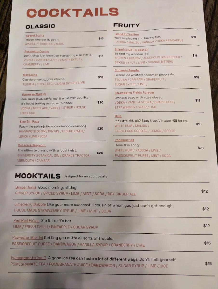 Menu, Six Degrees