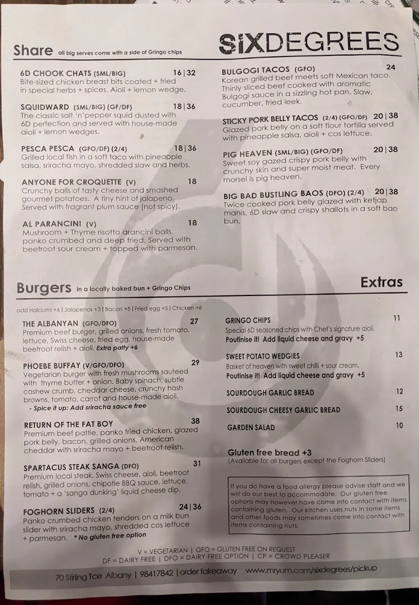 Menu, Six Degrees
