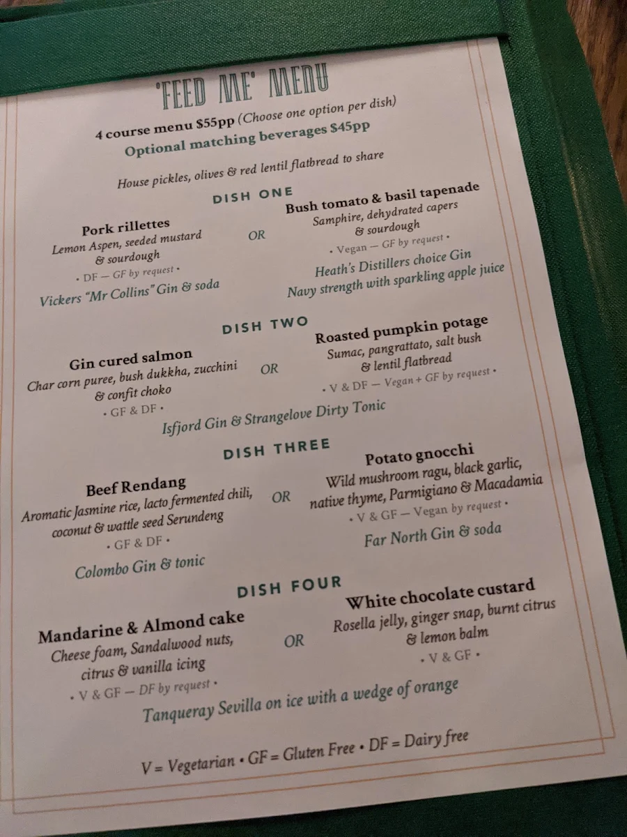 Menu, Charlie's of Darwin