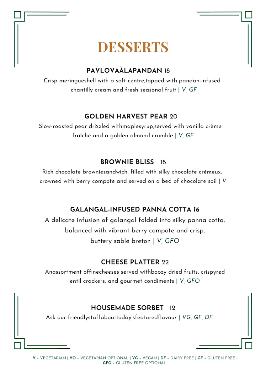 Menu, Charlie's of Darwin