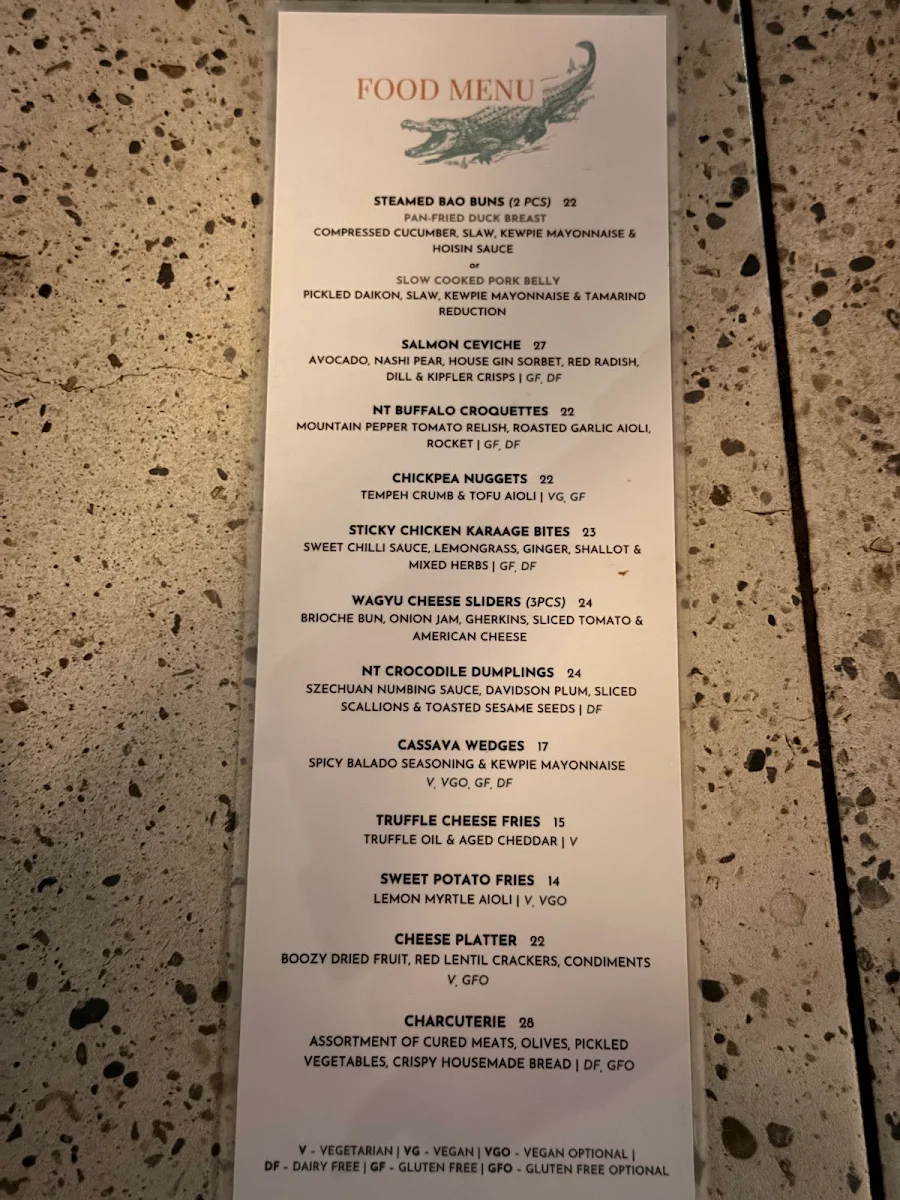 Menu, Charlie's of Darwin