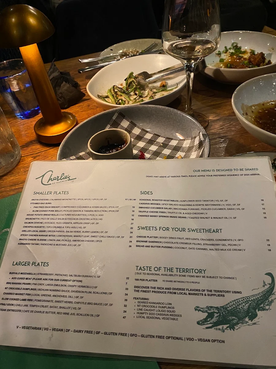 Menu, Charlie's of Darwin