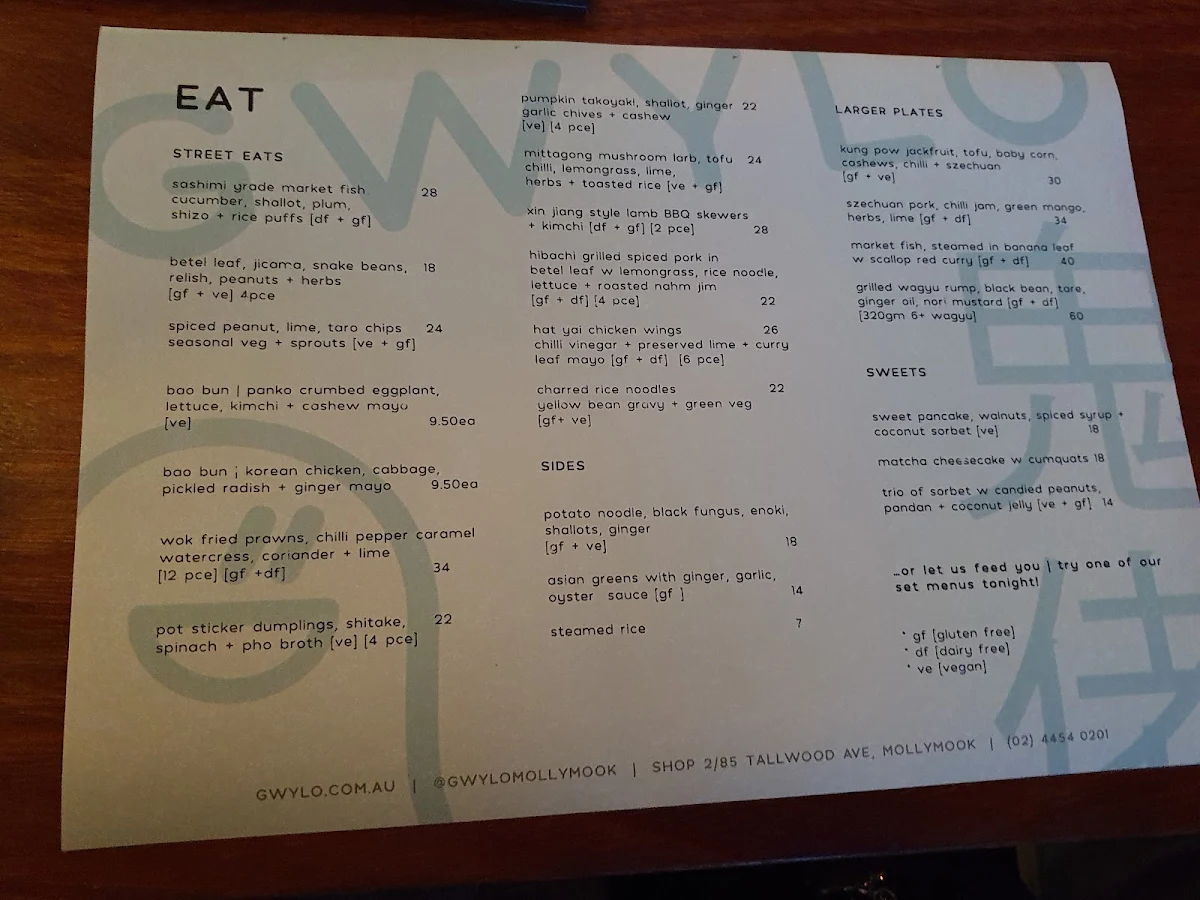 Menu, GWYLO