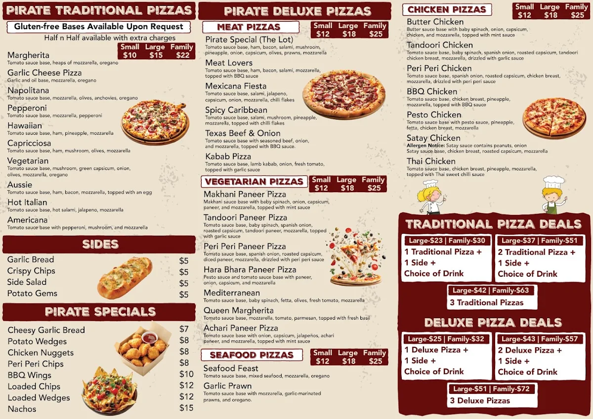 Menu, Pirate Pizza Corner