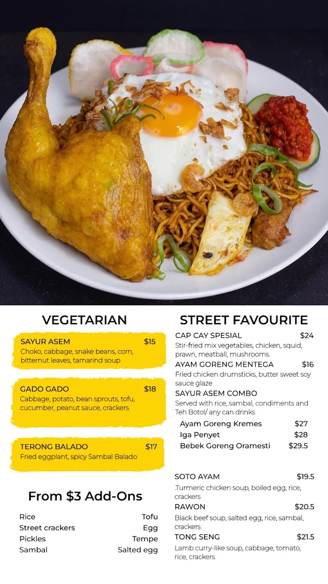 Menu, Oramesti Indonesian Eatery