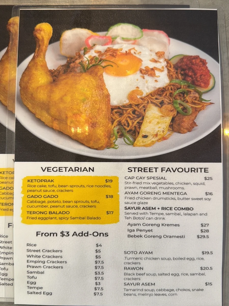Menu, Oramesti Indonesian Eatery
