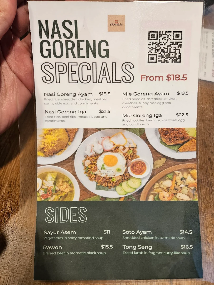Menu, Oramesti Indonesian Eatery