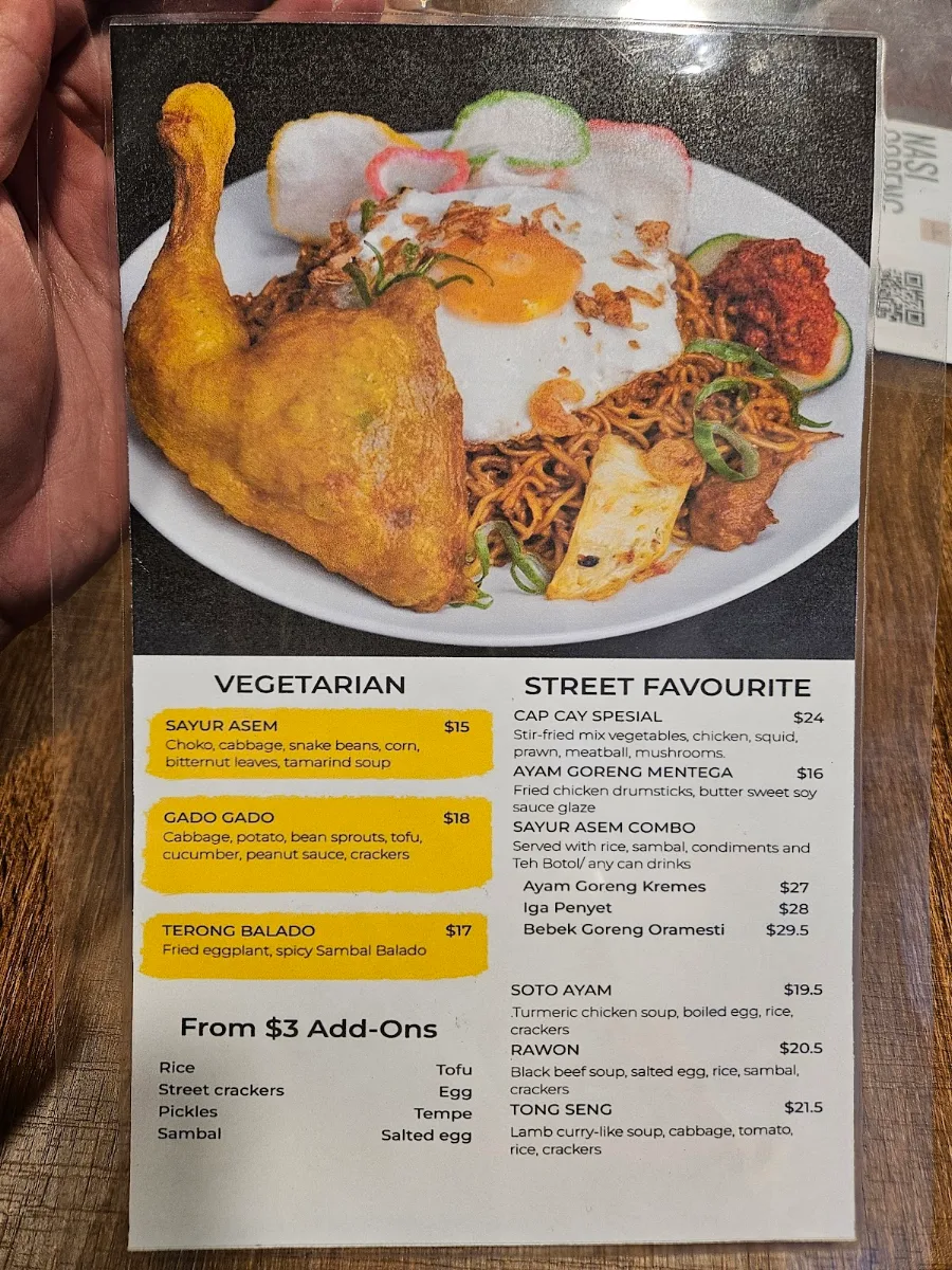 Menu, Oramesti Indonesian Eatery