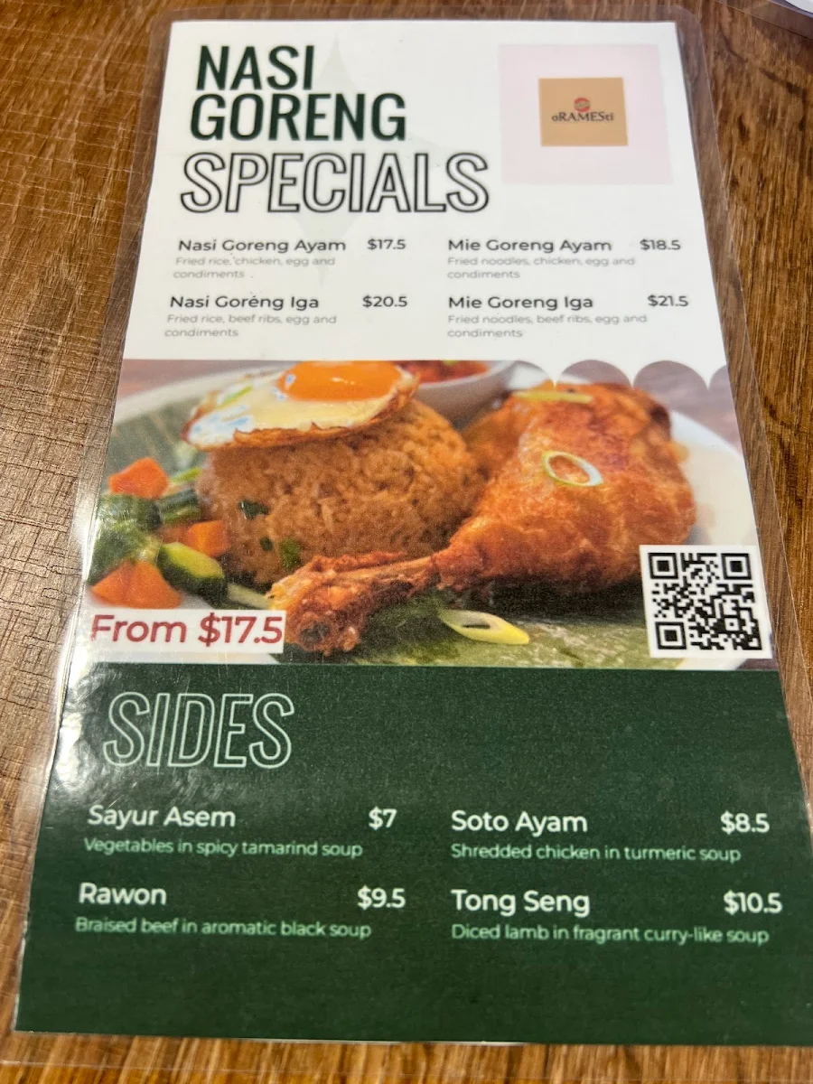 Menu, Oramesti Indonesian Eatery