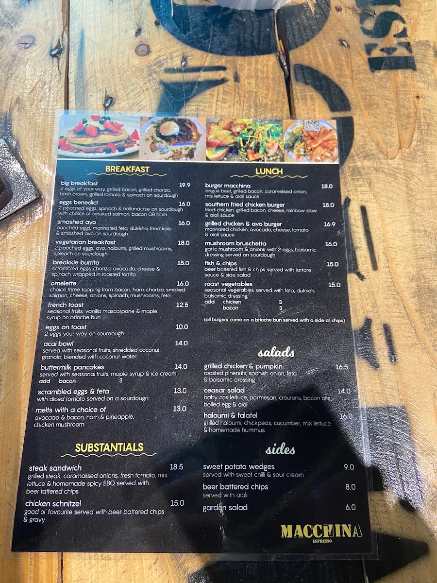 Menu, Macchina Espresso, Beecroft