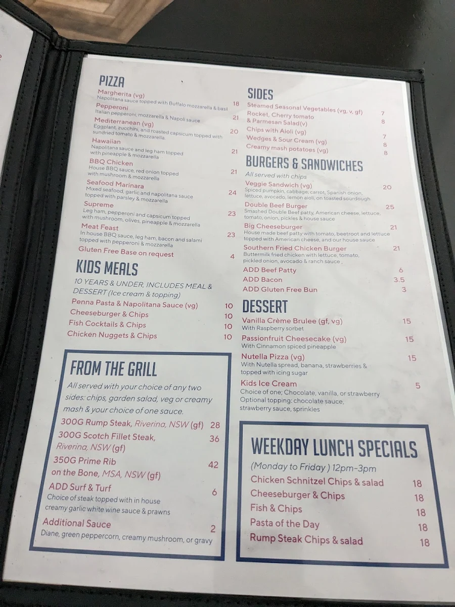 Menu, General Bourke