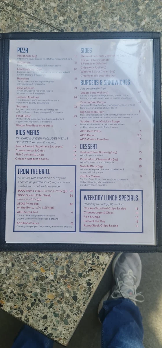Menu, General Bourke