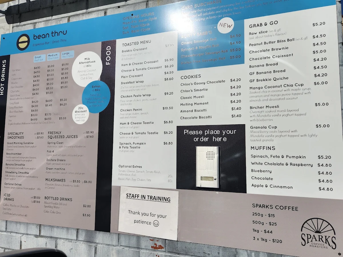 Menu, Bean Thru