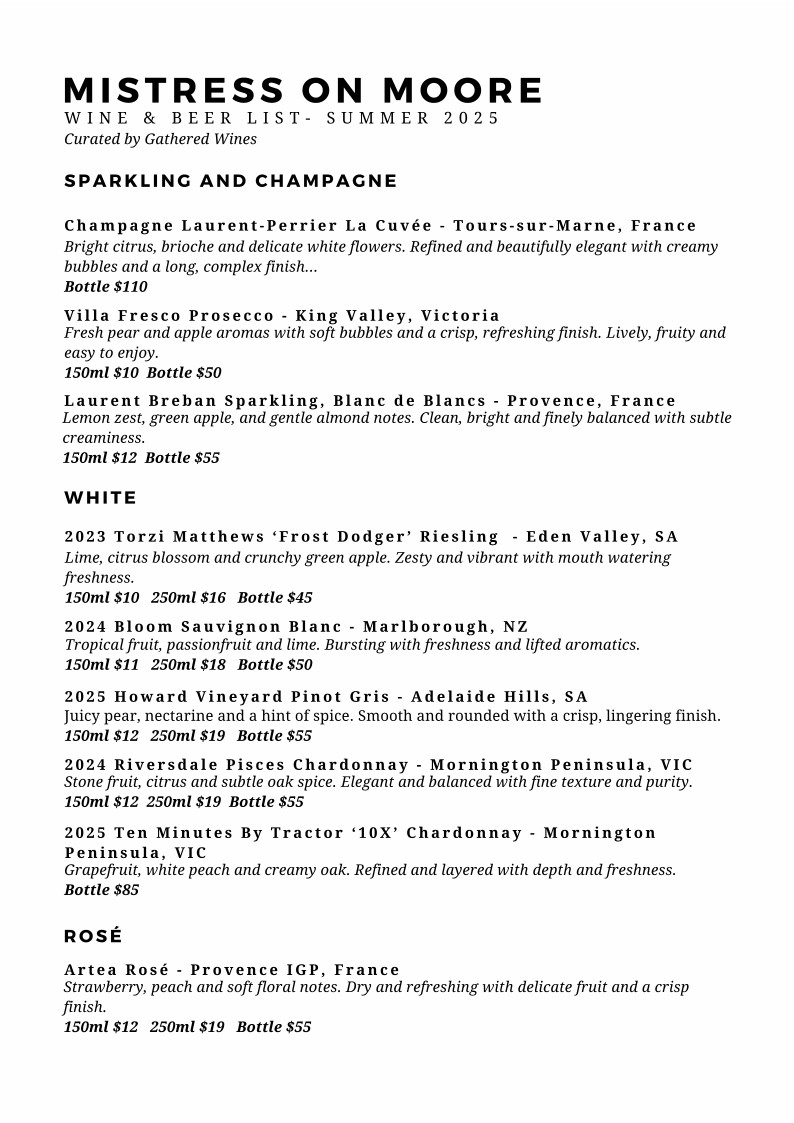 Menu, Mistress On Moore