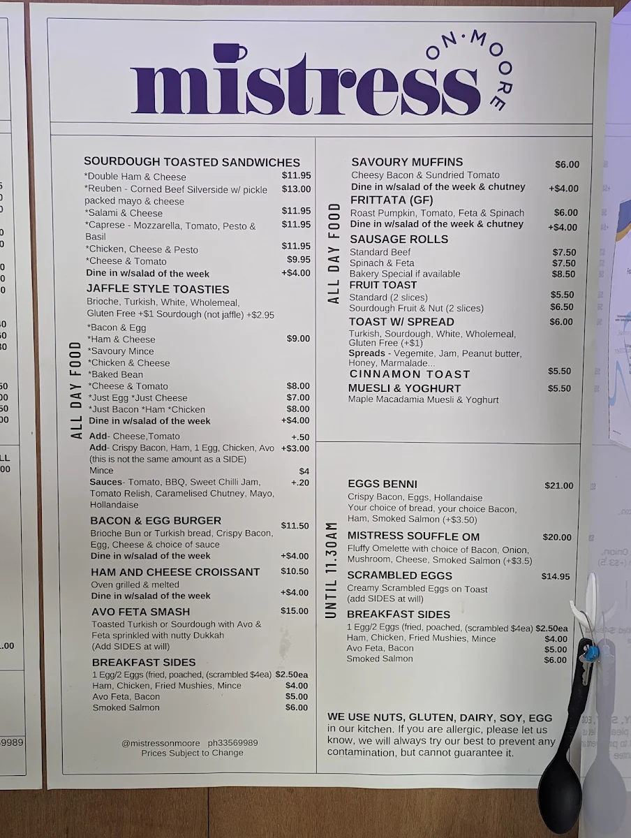 Menu, Mistress On Moore