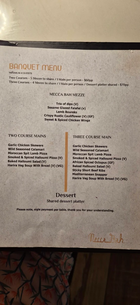 Menu, Mecca Bah Hope Island