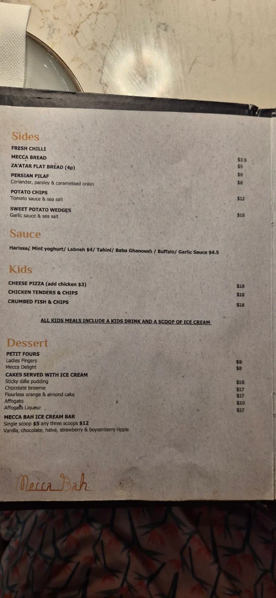 Menu, Mecca Bah Hope Island
