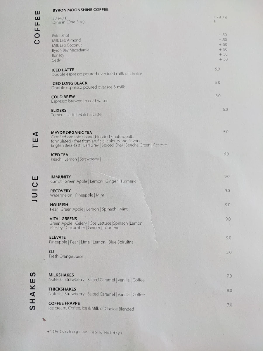 Menu, Next Door Espresso