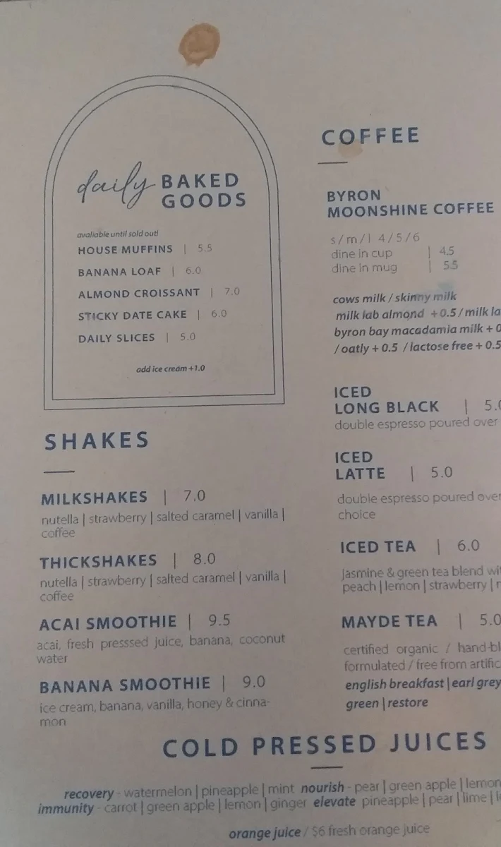 Menu, Next Door Espresso