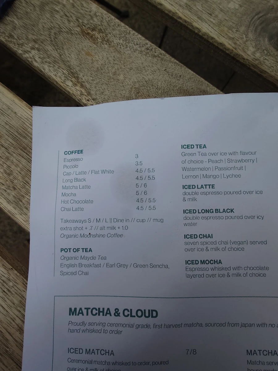 Menu, Next Door Espresso
