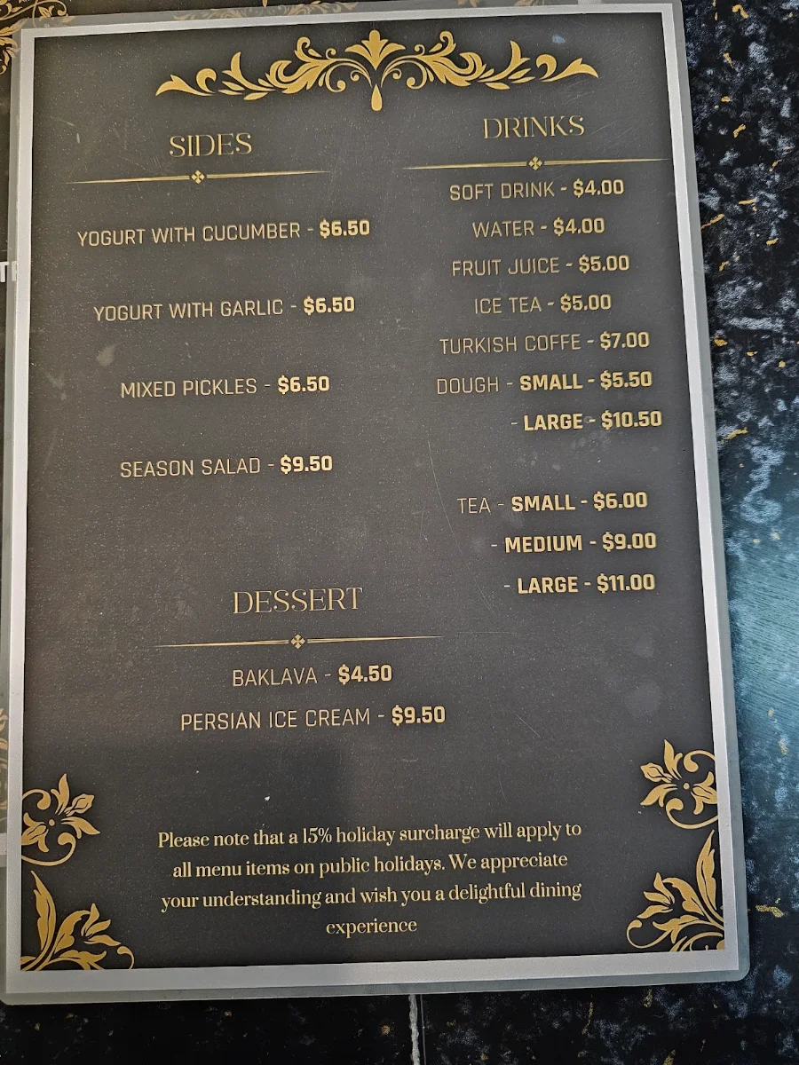 Menu, Pardis Restaurant- Persian Cuisine
