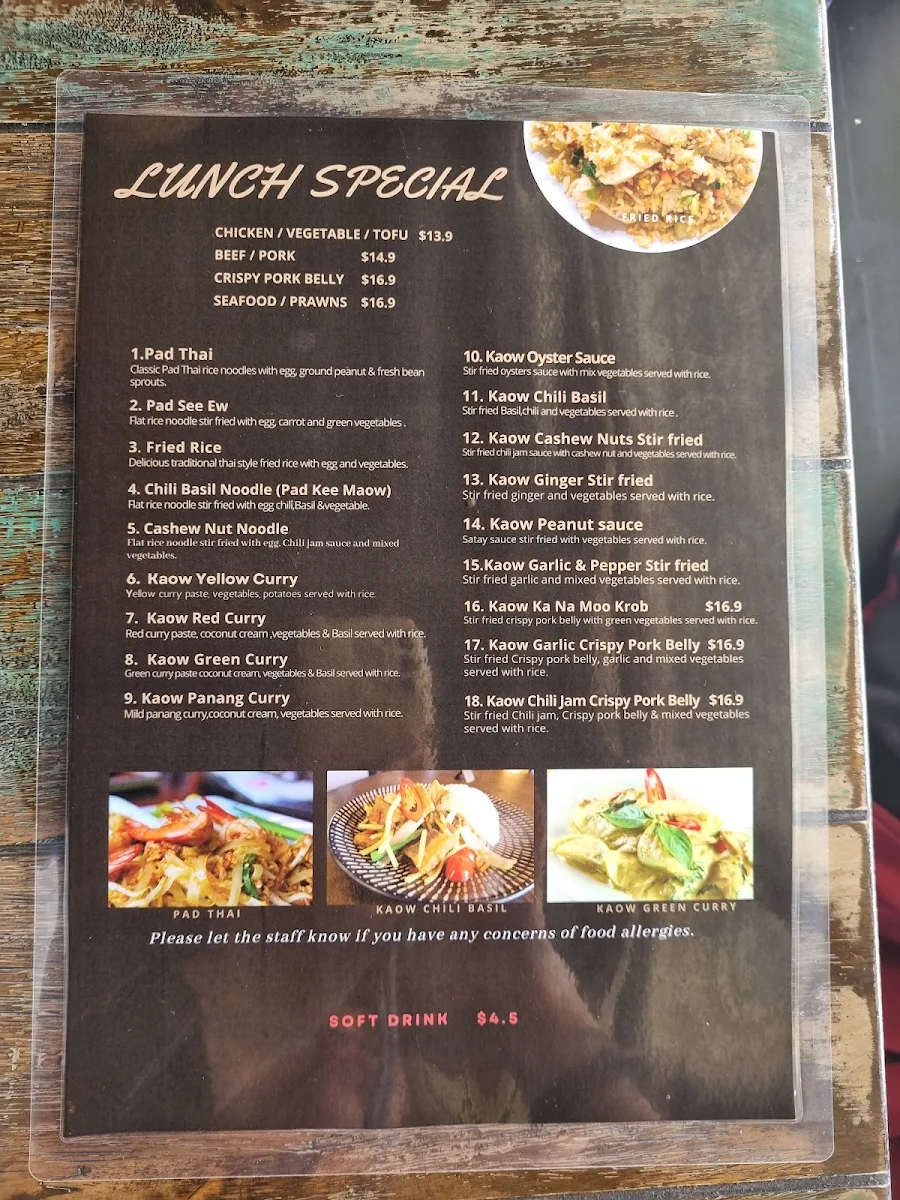 Menu, Charm 9 Thai restaurant