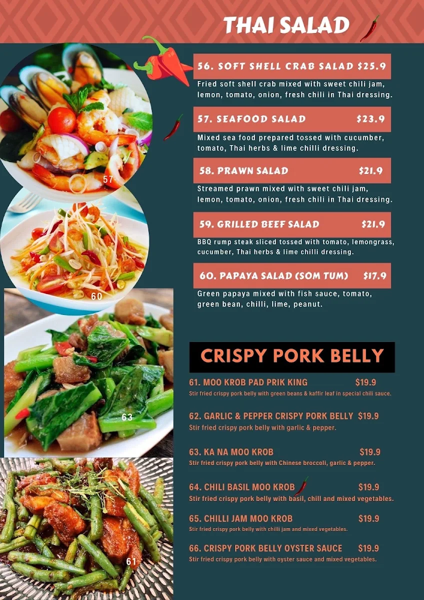 Menu, Charm 9 Thai restaurant