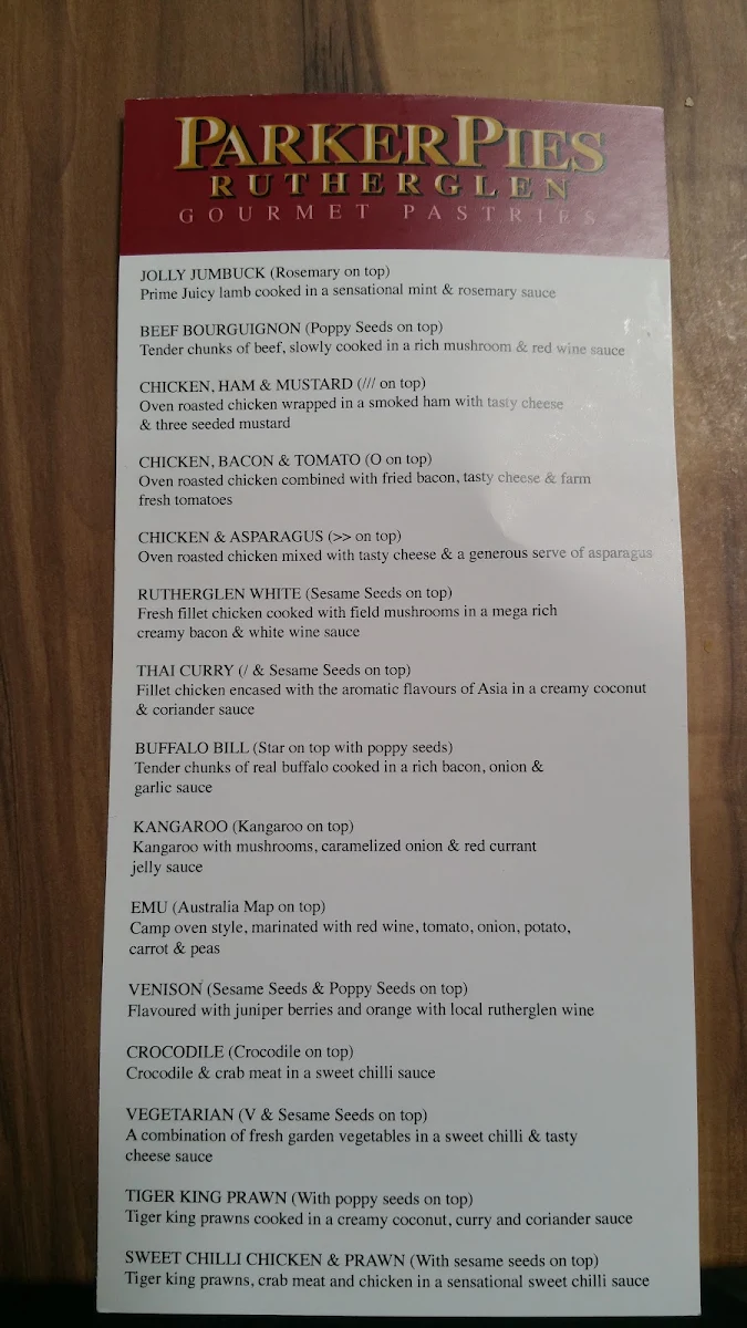 Menu, Parker Pies