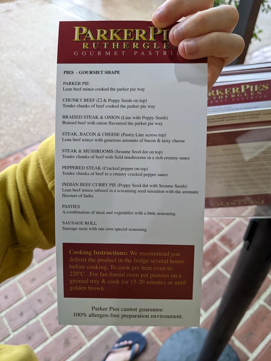 Menu, Parker Pies