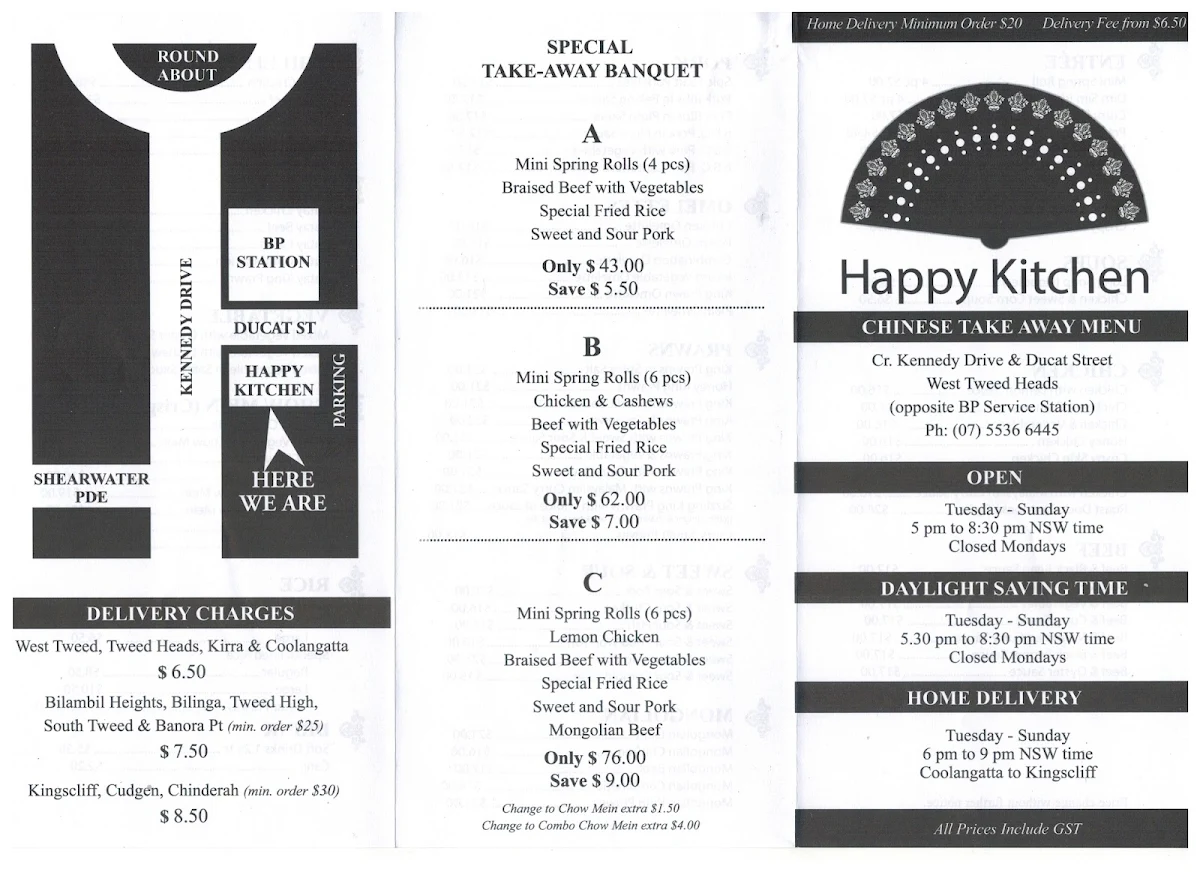Menu, Happy Kitchen West Tweed