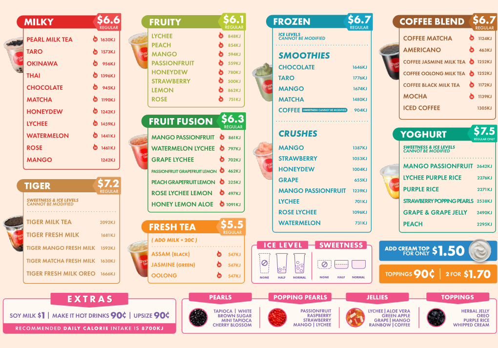 Menu, Sharetea Point Cook
