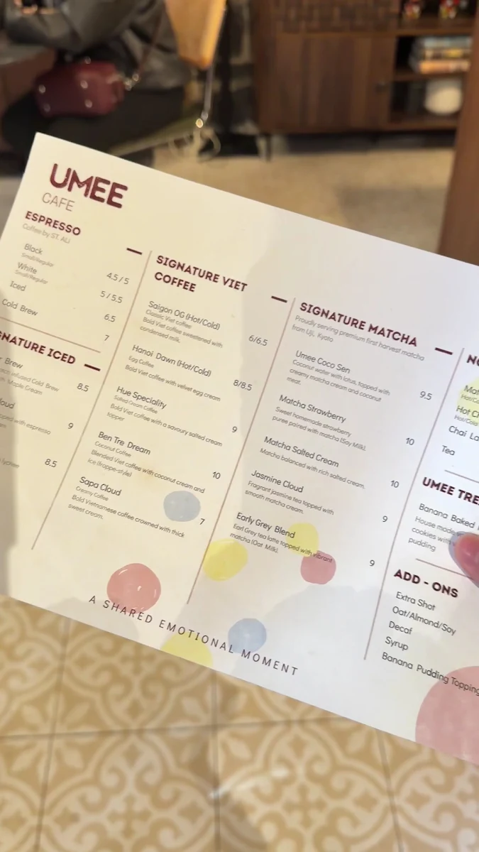 Menu, Umee Cafe