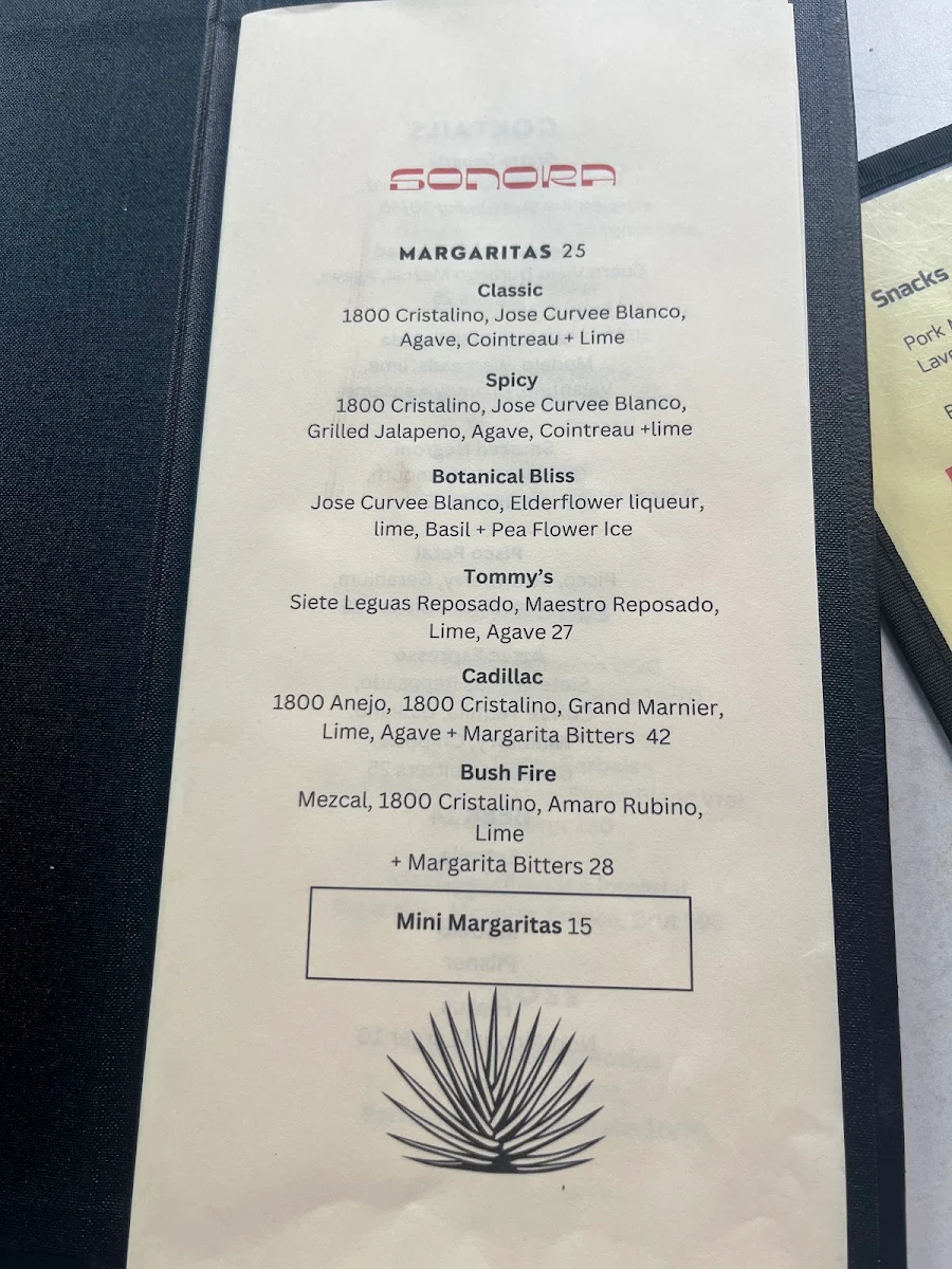 Menu, Arre Restaurant + Bar
