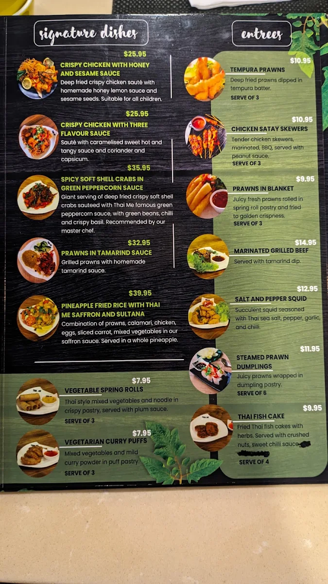 Menu, Thai Me Liverpool