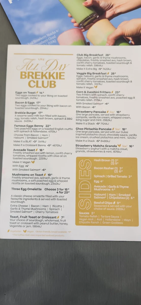 Menu, The Coffee Club Café - Bendigo