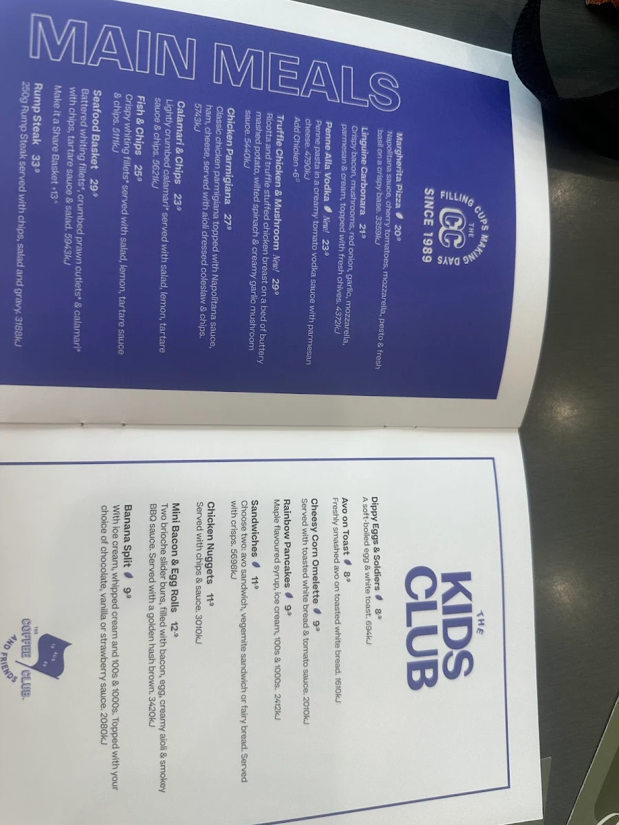 Menu, The Coffee Club Café - Bendigo