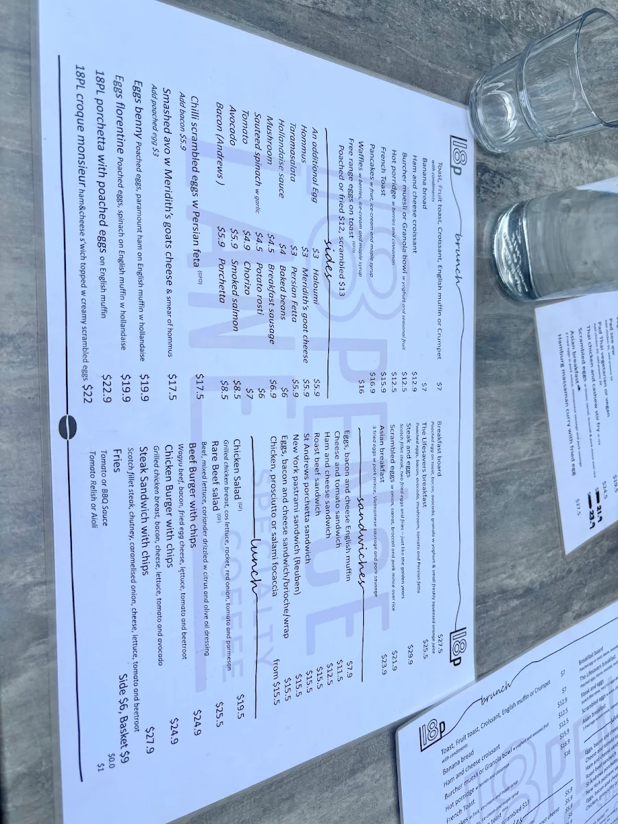 Menu, Eighteen Pence Lane