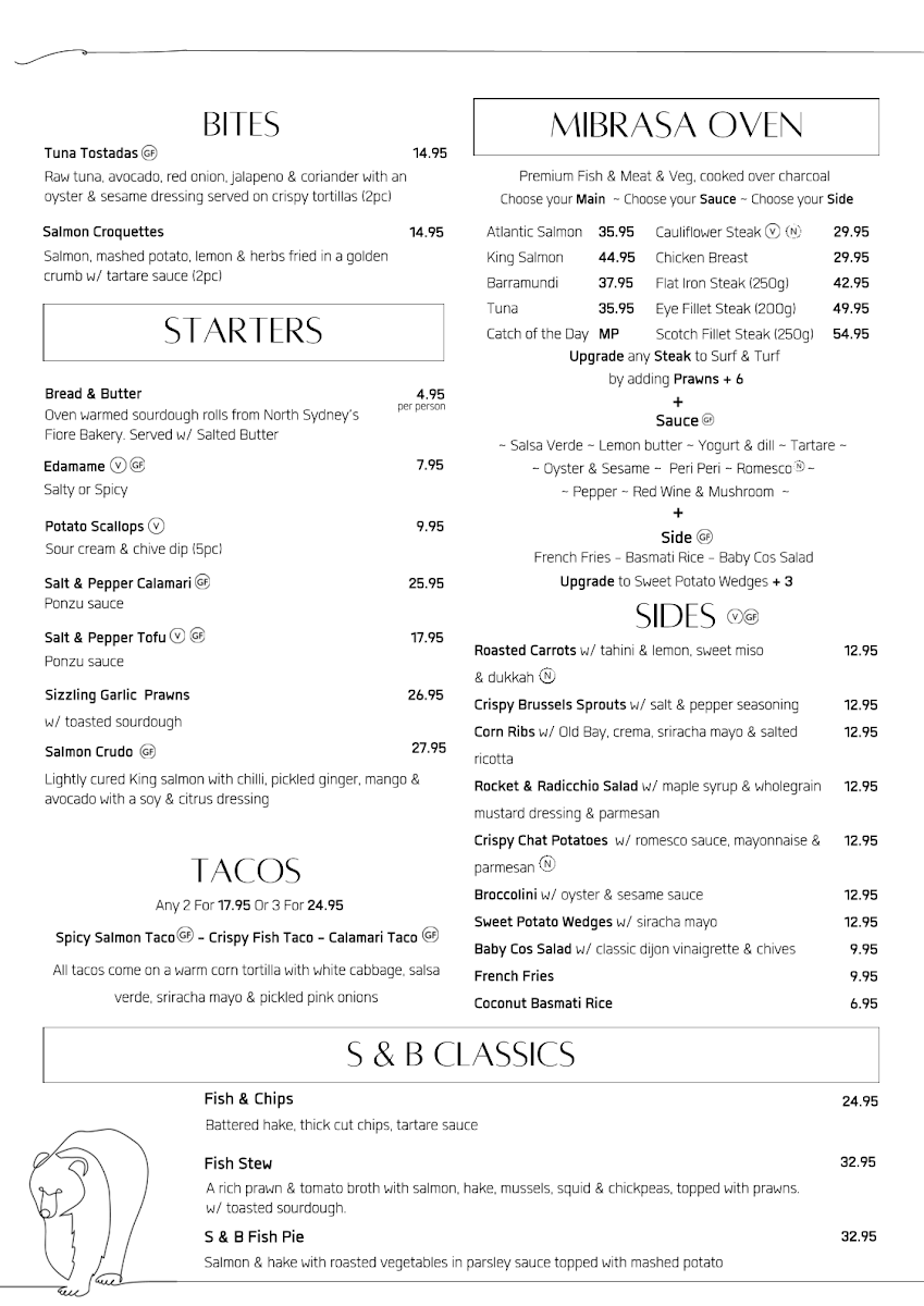 Menu, Salmon & Bear - Crows Nest