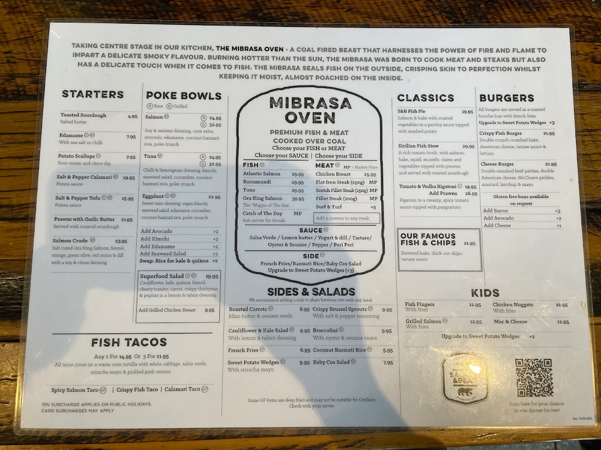 Menu, Salmon & Bear - Crows Nest