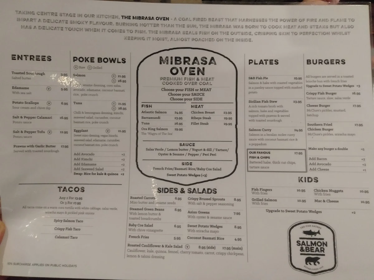 Menu, Salmon & Bear - Crows Nest