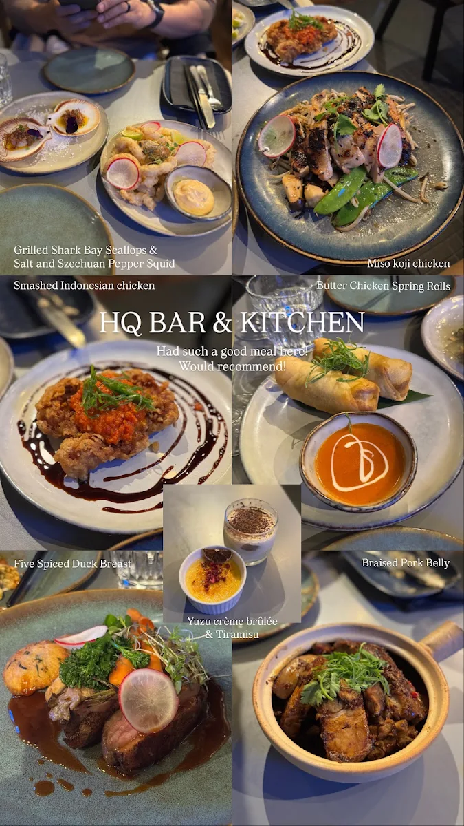 Menu, HQ Bar + Kitchen