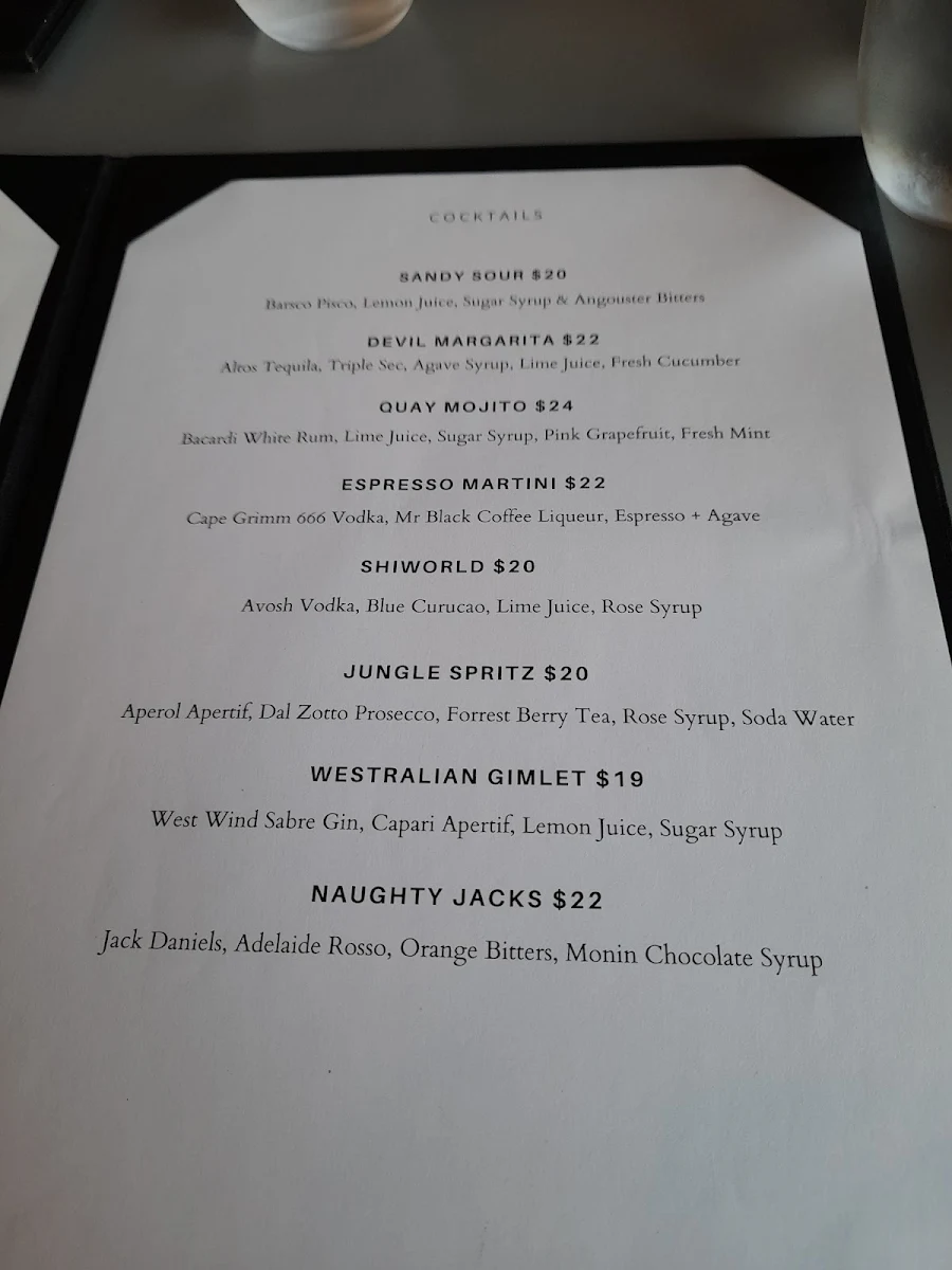 Menu, HQ Bar + Kitchen