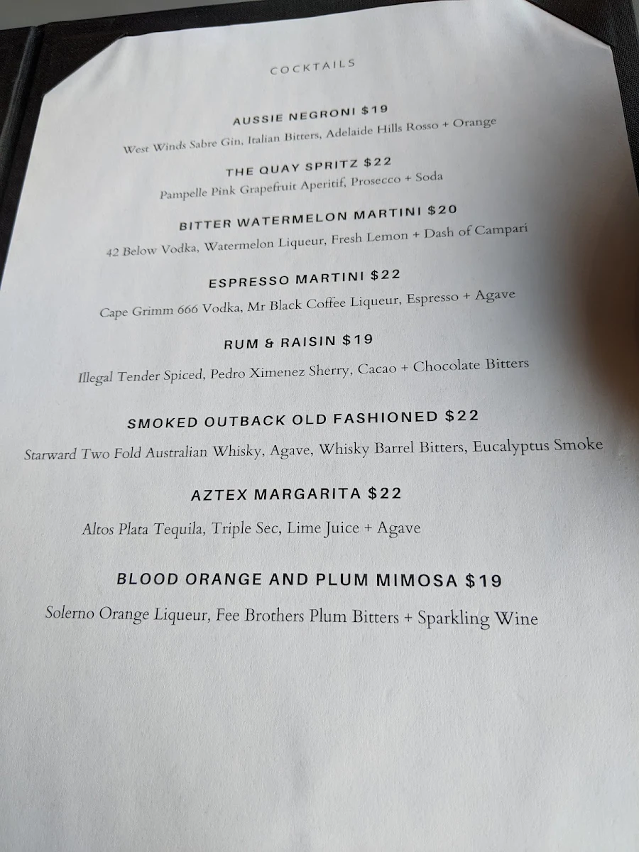 Menu, HQ Bar + Kitchen